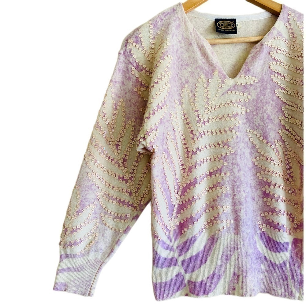 QUEEN OF SABA Vintage Lambswool Angora Blend Sequin Pullover Sweater Size 44 (M) - Picture 5 of 11